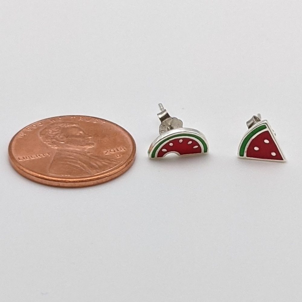 Watermelon asymmetrical sterling silver stud earrings - Picture 5 of 5